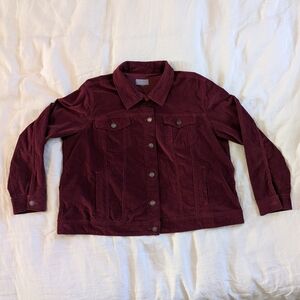 Laura Scott maroon red corduroy button up jacket